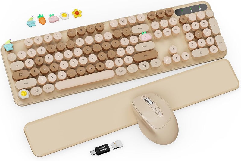 Trueque Wireless Keyboard and Mouse Combo, RGB Backlit, Rechargeable & Light Up Letters, Full-Size, Soft Typing, Sleep Mode, 2.4GHz Quiet Keyboard Set for Mac, Windows, Laptop, PC, (Latte) - Image 1